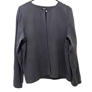 Vintage EILEEN FISHER Dark Blue 100% Silk Open Front Button Cardigan Casual MED